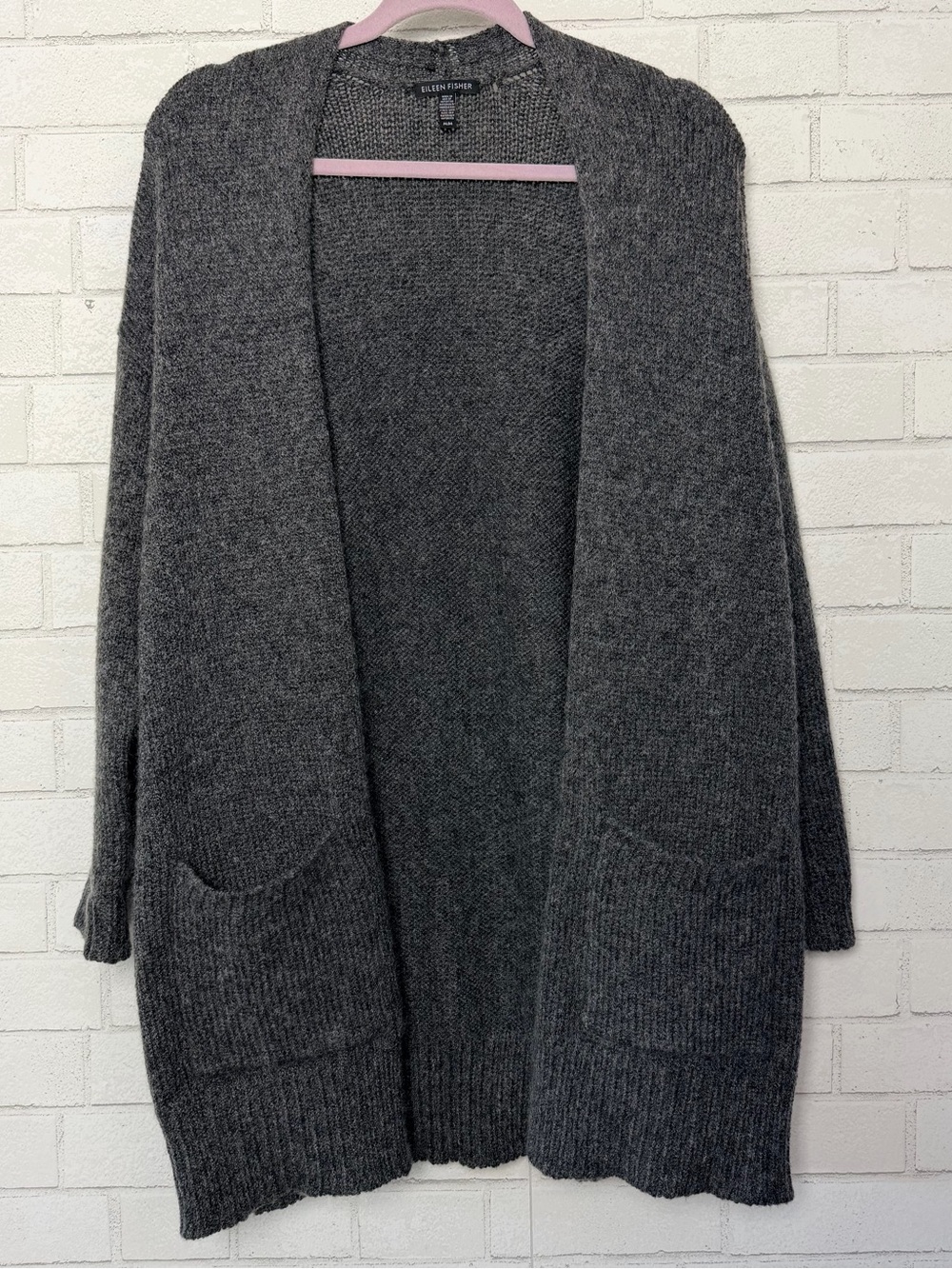 Eileen Fisher Women's Cardigan Wool Mohair Blend Gray Open Front Knit Medium